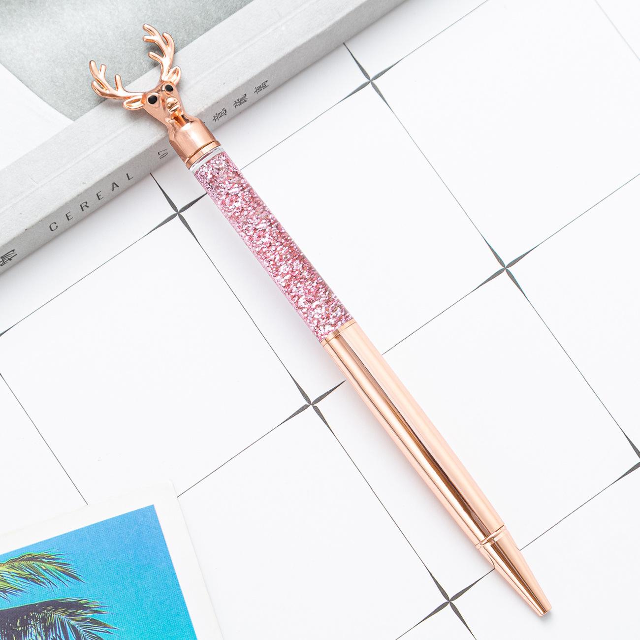 

1 шт. шариковая ручка с изображением оленя, масляная, кристаллическая, свадебная, металлическая, медная, зыбучие пески, офисные, школьные принадлежности, канцелярские принадлежности Ink Color:Black