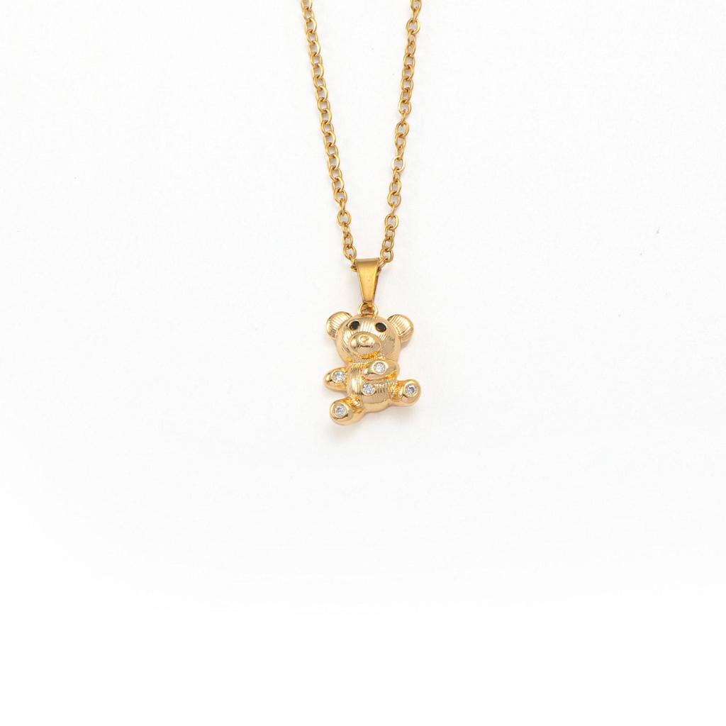 Cartoon Bear Pendant Necklace with Synthetic Zirconia - Student Gift