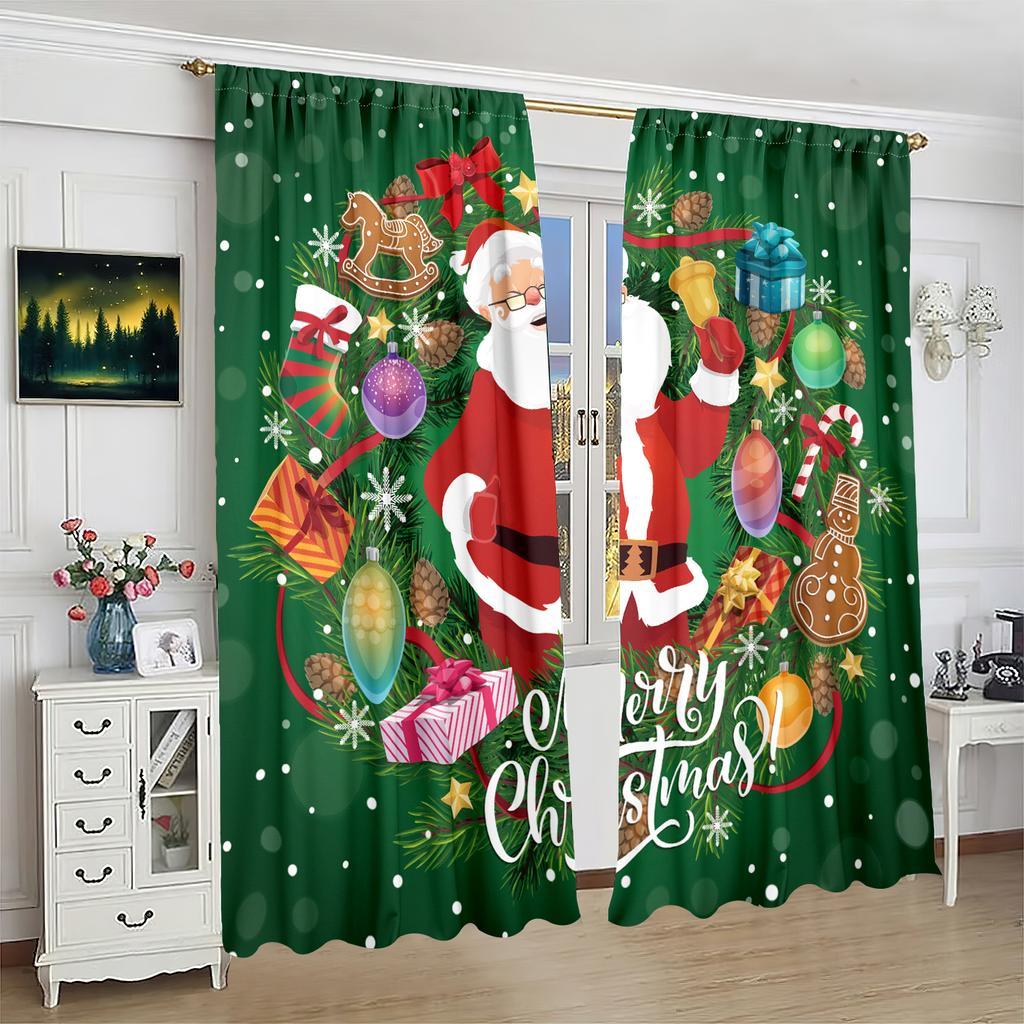 2 Stück-Blätter - Winter Weihnachtsbaum Dekoration bedruckte Vorhänge - Polyestermaterial - geeignet für Schlafzimmer, Wohnzimmer, Arbeitszimmer