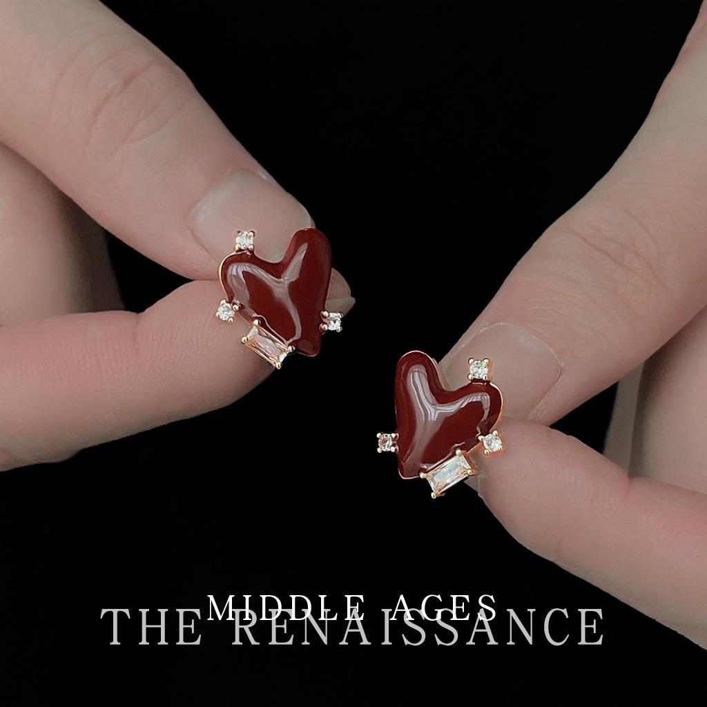 Анкара красный китайский антикварный ретро любовь циркон серьги-пусеты ретро капающие бордовые серьги украшения для ушей