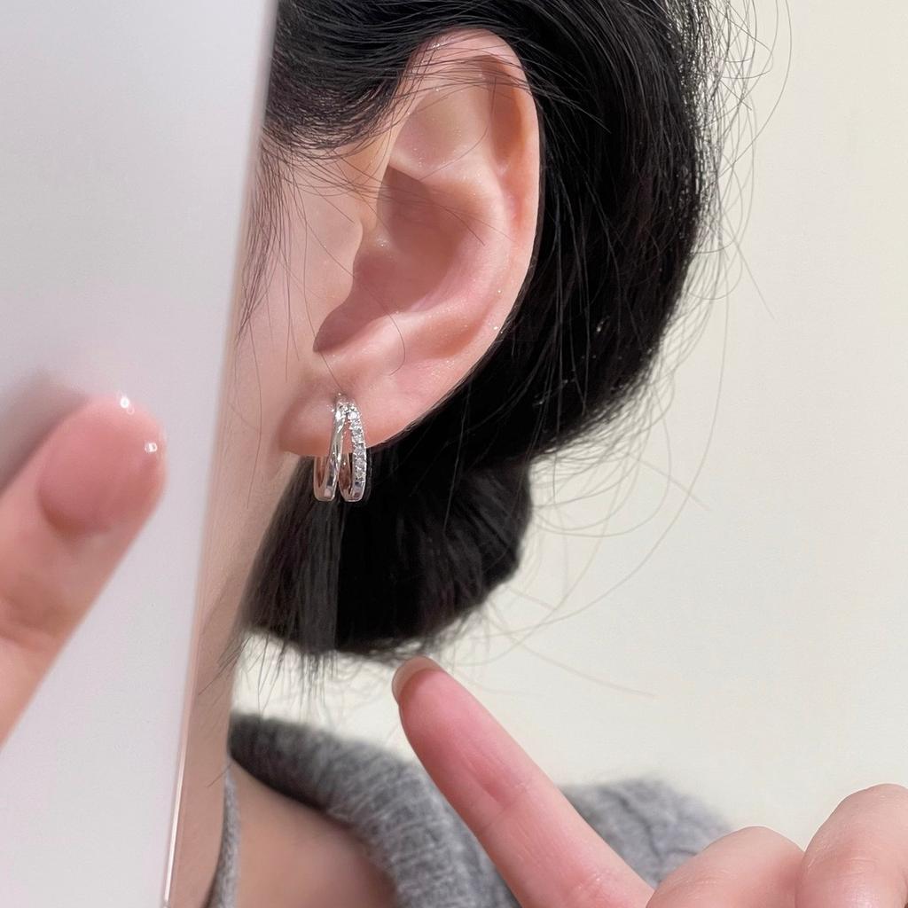 Fashion Earrings With Diamond Studded C-ring Earrings, Buckle And Plain Ring Earrings