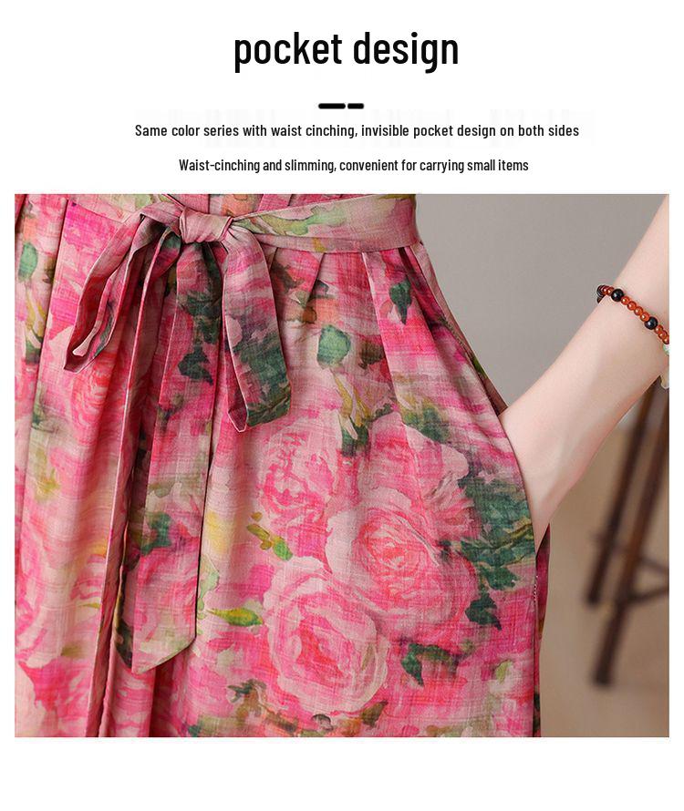 Elegant Floral Plus Size Cotton Silk Summer Dress for Middle-Aged Women