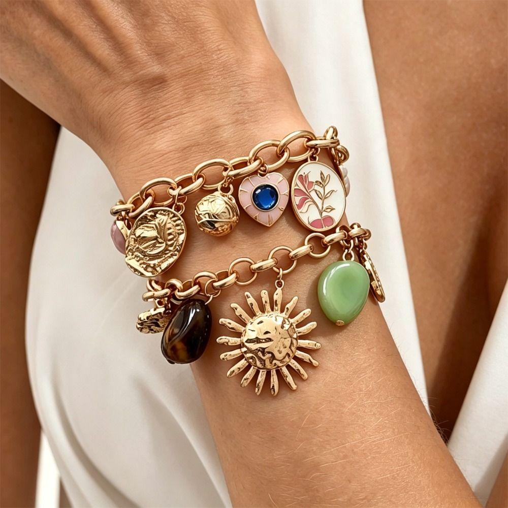 Charm Vintage Geometric Floral Bracelet Flower Bohemian Bracelet Sweet Enamel Bracelet Party