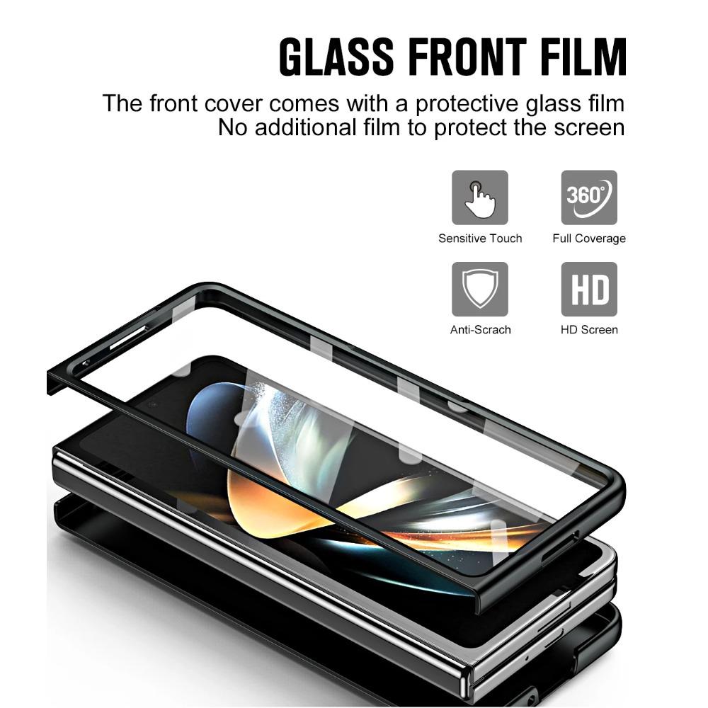 Electroplating Hard PC Shockproof Phone Cover for Samsung Galaxy Z Fold 6 5 4 3 Case with Tempered Glass Screen Protector Stand Holder