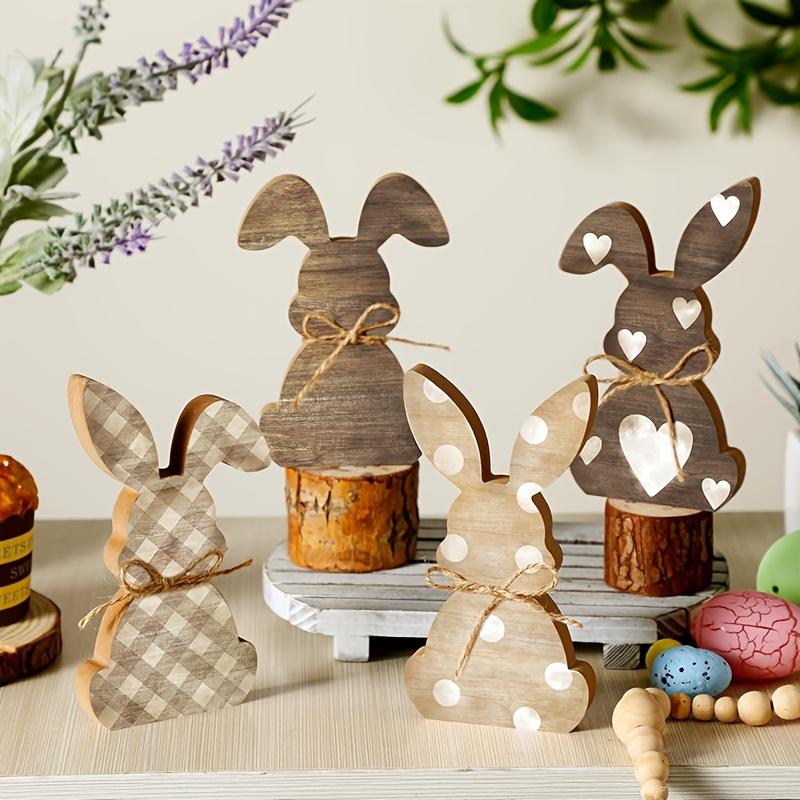 Dekorative Plakette & Statuen 1 Stück, Oster-Heimdekoration Holz 2D Hasen-Dekoration Logo Holz-Tischmittelstück