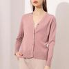 Women Long Sleeve V Neck Knitted Cardigan Solid Color Ribbed Trim Warm Sweater Coat Single Breasted