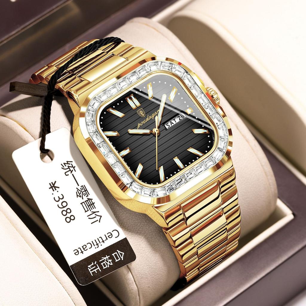 Diamond-Encrusted Men'S Watch Double Calendar Fashion Quartz Watch