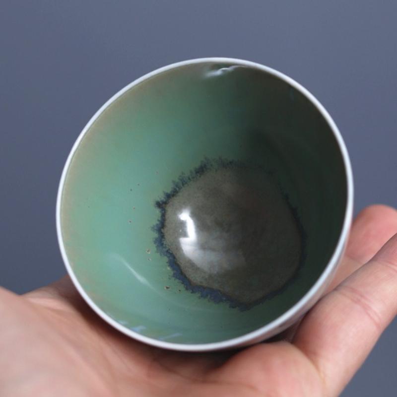 Handmade Ceramic Tea Cup Peacock Blue Glaze Color Changing Gongfu Set Chinese Style Zen Home Brewing Gift