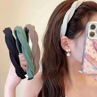 Braided Headband Anti-slip Solid Color Wide Hair Band Face Washing Makeup Hair Loop Women Hair Accessories Girls Headwear Photo Prop