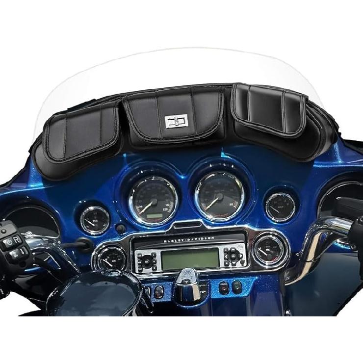 KEMIMOTO Windshield Bags Batwing Fairing 3 Pouches Pocket Compatible With 1996 1997 1998-2013 Touring Street Glide Road Glide FLHX FLH