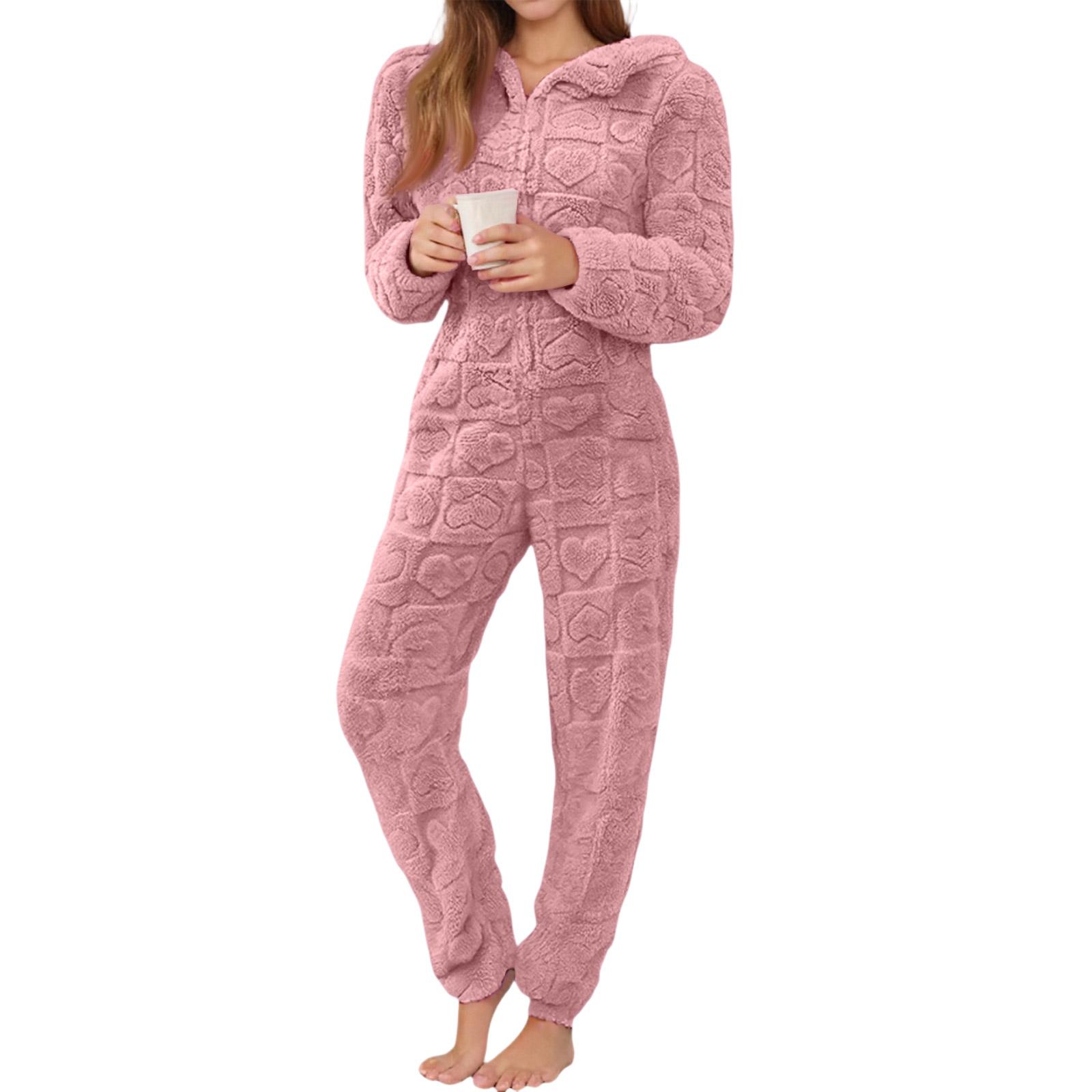 

Женская мода однотонная домашняя одежда плюшевый комбинезон с длинными рукавами и капюшоном пижама для отдыха S розовый