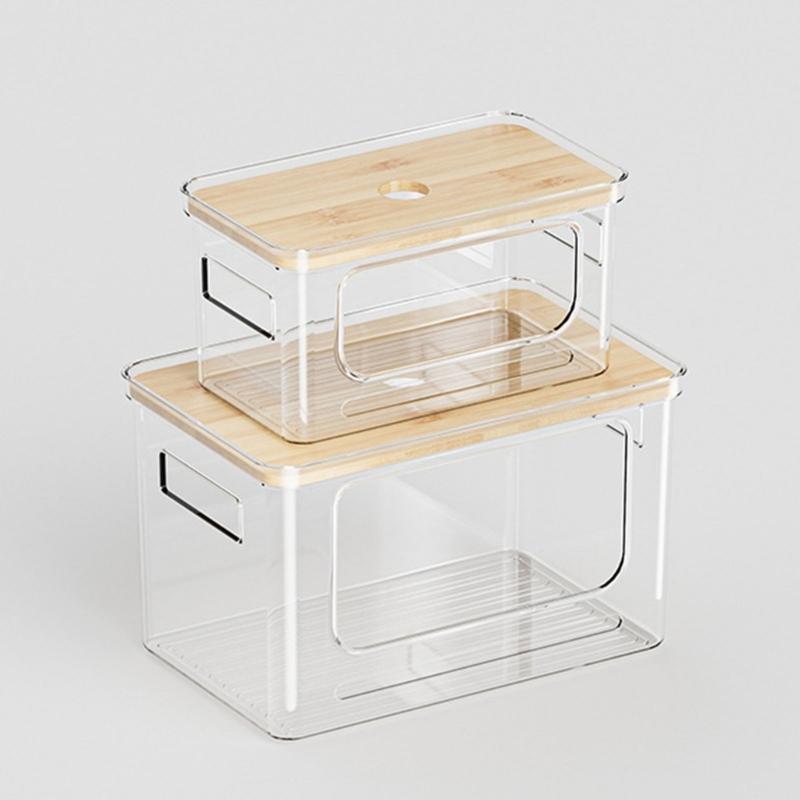 Clear Plastic Waste Bag Dispenser Organizers Featuring User Friendly Bamboos Cover And Spacious Design