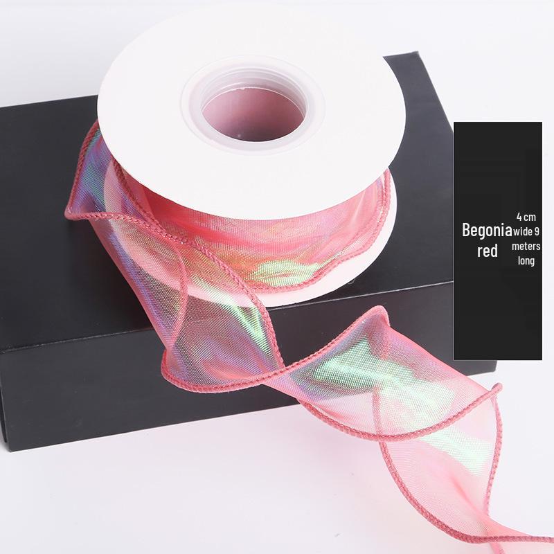 Iridescent 4cm Colorful Fishtail Yarn Ribbon for DIY Flower Gift Box Packaging