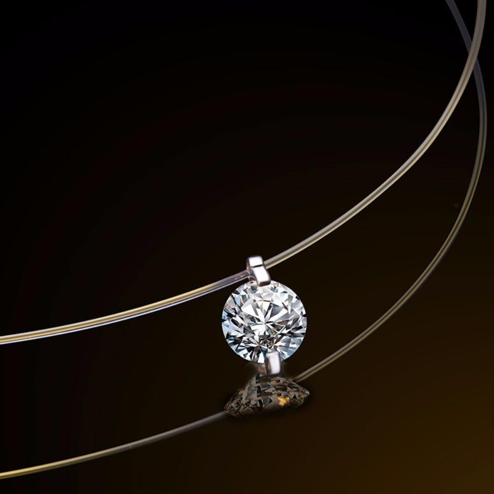 Invisible Zircon Pendant Necklace S925 Silver Solitaire Fishline Choker  for Female