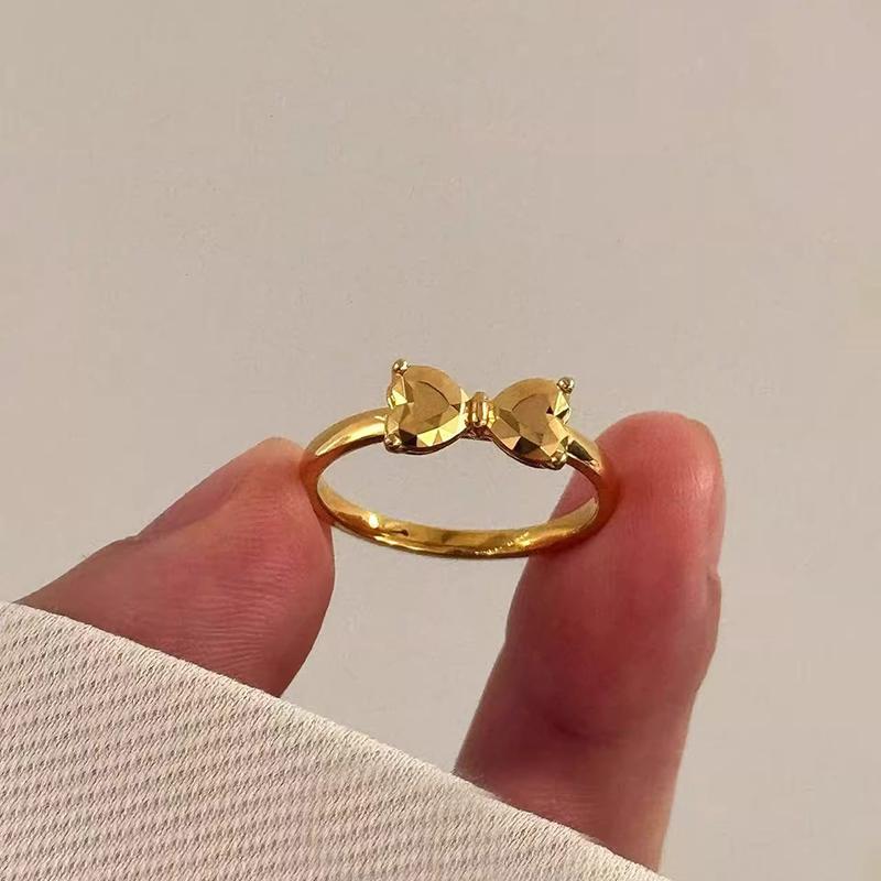 Dainty Gold Plated Bow Rings For Women Friendship Ribbon Knot Ring Aesthetic Bowknot Wedding Bands Jewelry Gift
