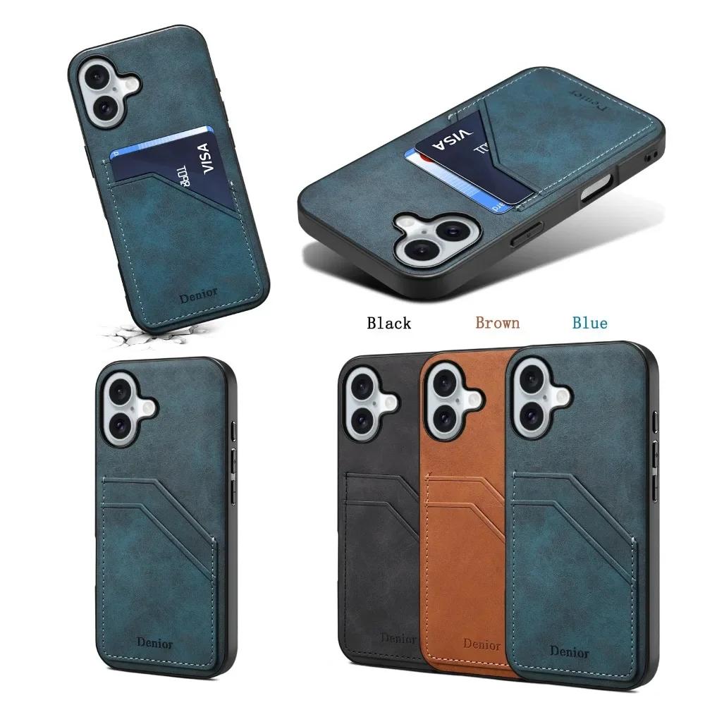 Wallet Back Case For iPhone 16 Pro Max Plus Credit Card Slot Holder for Women Men PU Leather Protective Shockproof Phone Cover