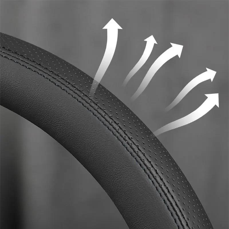 High Quality Leather Car Steering Wheel Cover Wrap for Geely Monjaro Okavango 2020 - 2026 D Type Braid On Steering-Wheel