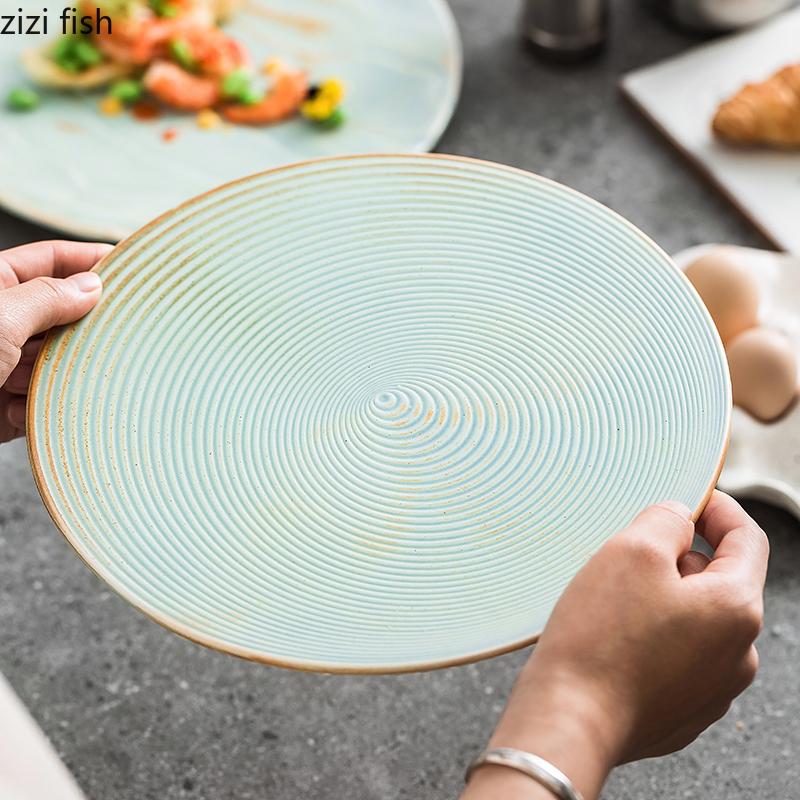 Round Ceramic Flat Plate Sushi Plate Steak Plates Fruit Dish Salad Bowl Dim Sum Dish Sting Disc Dessert Plates Cake Snack Tray