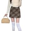 Women's High-Waist A-Line Plaid Mini Skirt with Safety Pants - Autumn/Winter Slimming Woolen Hip-Hugging Skirt