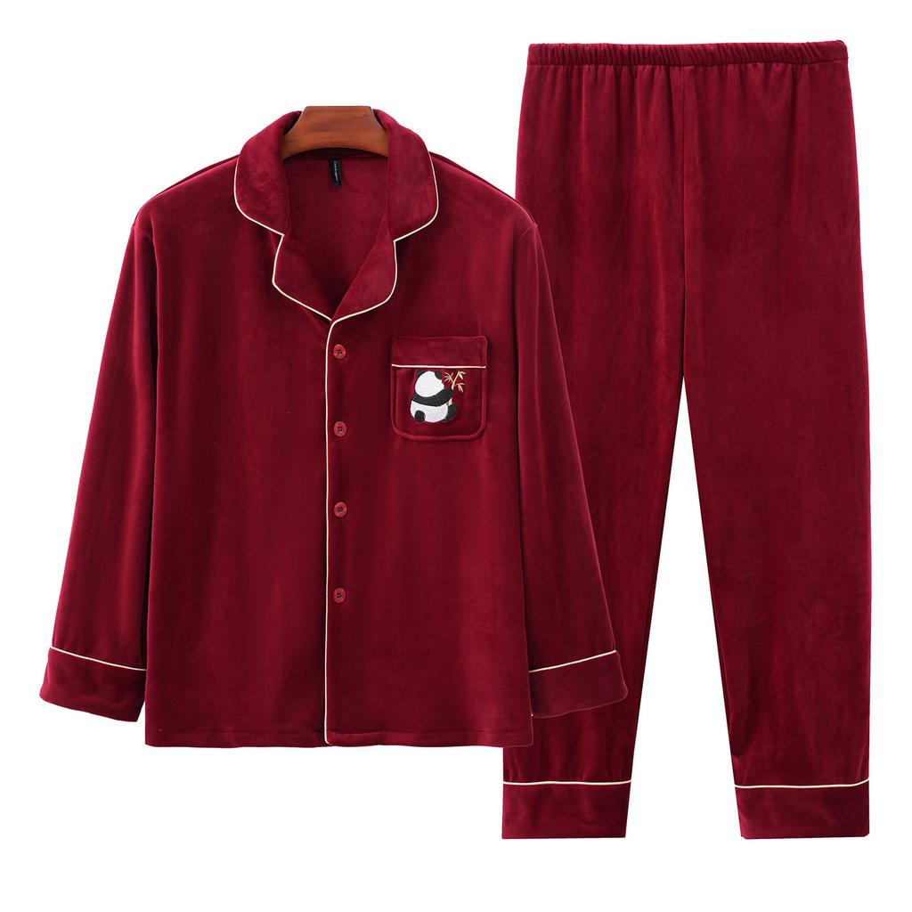 Wedding pajamas newlywed couple suit women's autumn and winter red island fleece warm flannel men's loungewear
