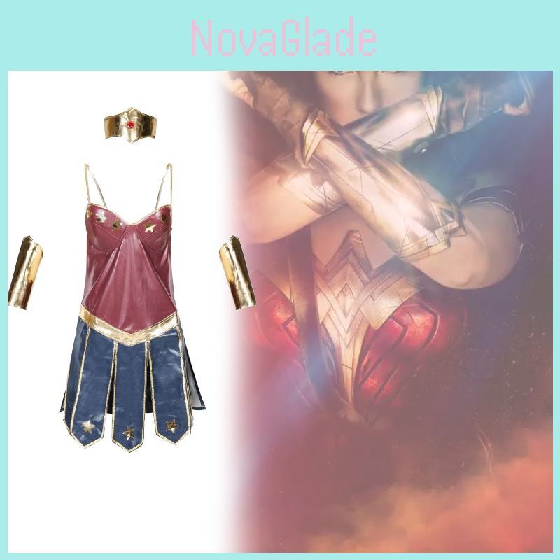 Costume da Cosplay di Wonder Woman Con Pelle PU Gioco di Ruolo Fantasy Abbigliamento di Halloween