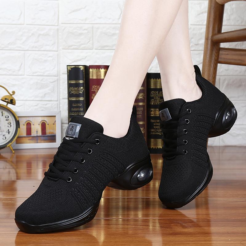 Γυναικεία μεγάλα μεγέθη ιπτάμενα υφαντά και αναπνεύσιμο κάτω μέρος Αύξηση αθλητικά παπούτσια μπαλέτου Γυναικεία παπούτσια χορού
