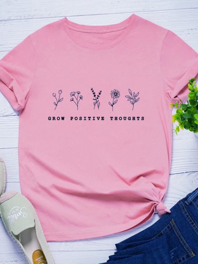 Grow Positive Thoughts Weed Print Women T Shirt Short Sleeve O Neck Loose Women Tshirt Ladies Tee Shirt Tops Camisetas Mujer