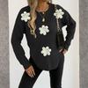 Women's T-Shirt Vintage Floral Print Round Neck Loose Long Sleeve Mid-Length Thumb Leak Top
