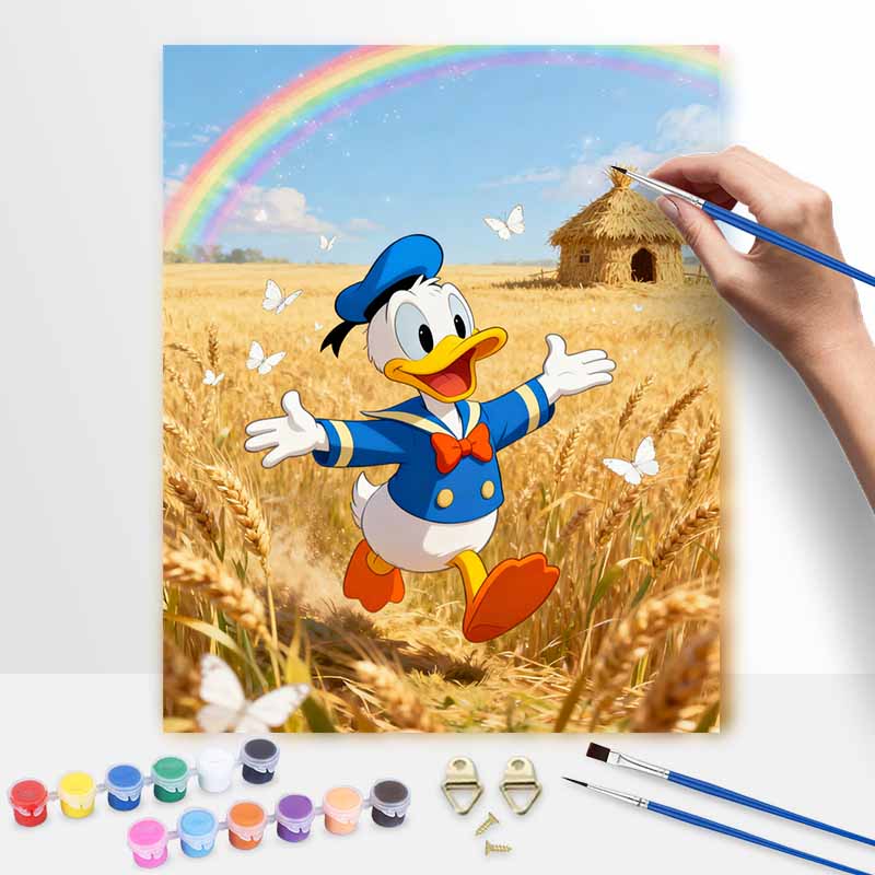 Disney Donald Duck Rainbow Field Digital Oil Painting Art Kit Handmade Coloring Painting Home Decor