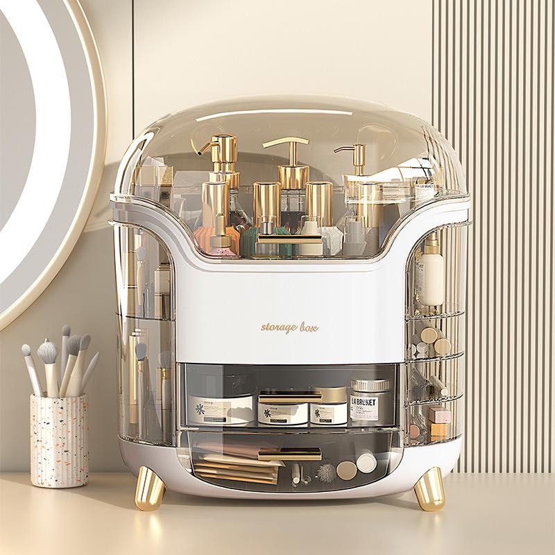 Elegant Dustproof Cosmetic Organizer – High-Capacity Skincare Storage with Light Luxury Design