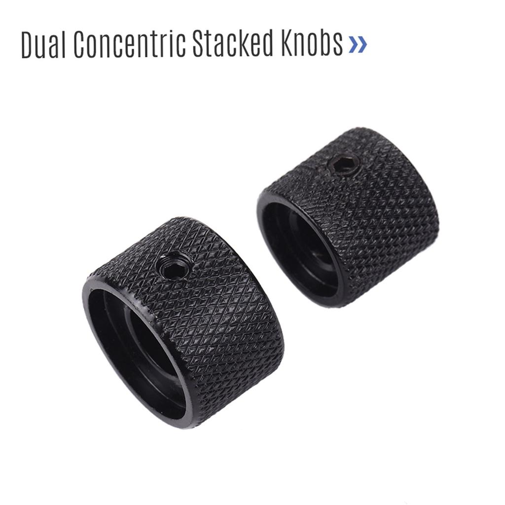 2 Sets Dual Concentric Stacked Control Knobs for Electric Bass Guitars Silver Color