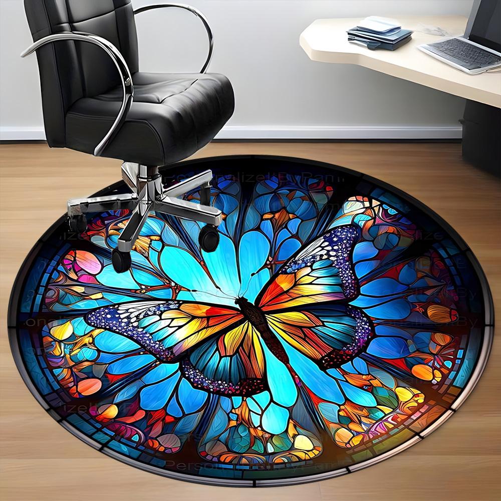 1pc Butterfly Stained Glass Chair Carpet for Office Non Slip, Machine Washable Rug for Office, Room Holiday Decor for Christmas, Birthday Polyester