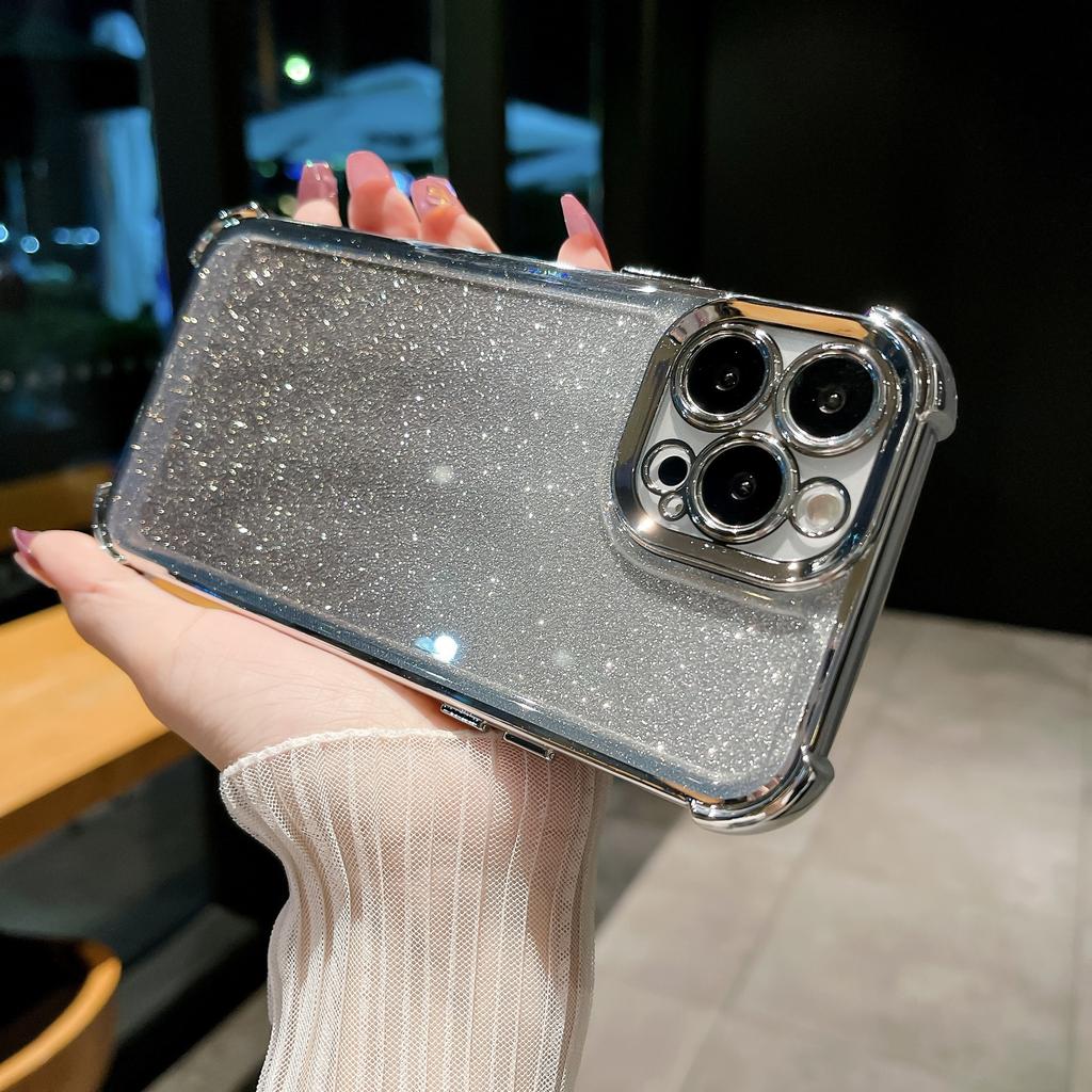 Funda para iPhone 16 Pro Max con Esquinas Reforzadas Anti-caídas Galvanizado Adecuada para Brillo Degradado Apple 14/13 Funda Protectora