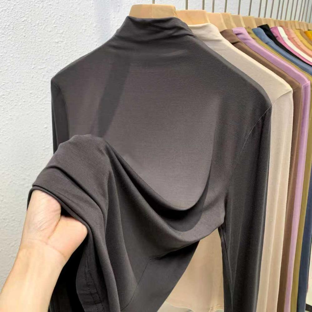 Women Mock Neck Modal Long Sleeve Tee Fleece Lined Thick Warm Base Layer Top