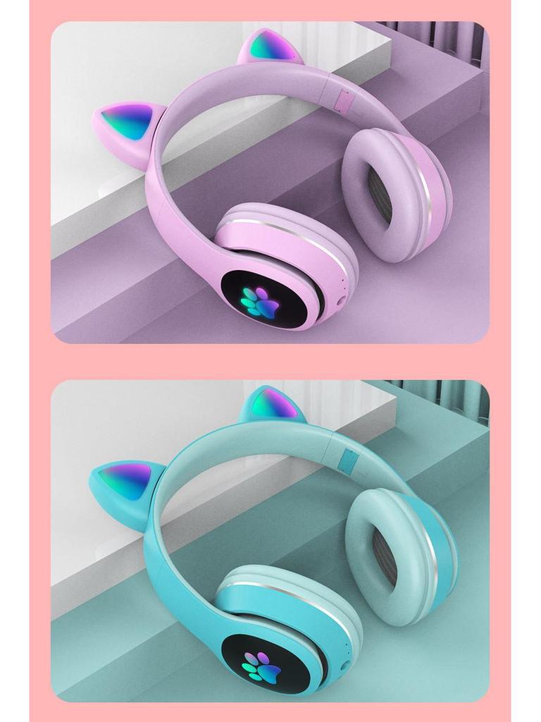 Cute Luminous Cat Ear Bluetooth Headphones for Kids - Trendy Wireless Headset for Girls