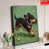 5D Pearl Painting Kit Framed with Running Dog Design Sparkling Bead Art Canvas DIY Relaxing Craft for Wall Decor Gift Home Art Projects