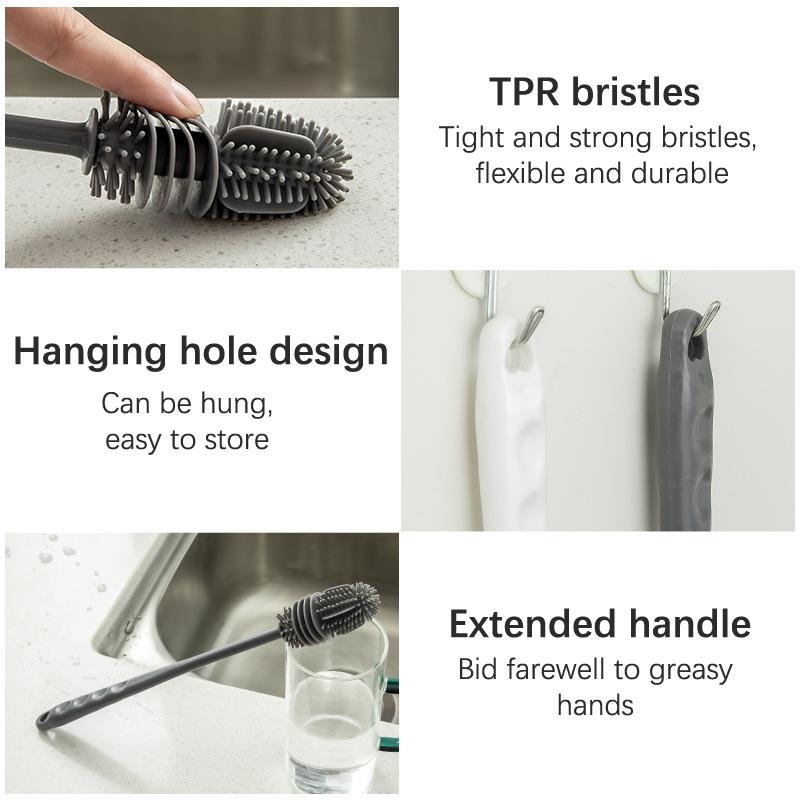 Perie siliconică pentru pahare perie de curățare sticle de lapte cu mâner lung, curățător de sticle de apă, perie de curățare pentru pahare de sticlă, instrumente de curățare a bucătăriei