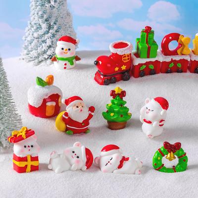 1Pc Mini Harz Weihnachten Santa Claus Schneemann Ornament Micro Landschaft Weihnachten Dekorationen Ornament Hause Desktop Park Decor