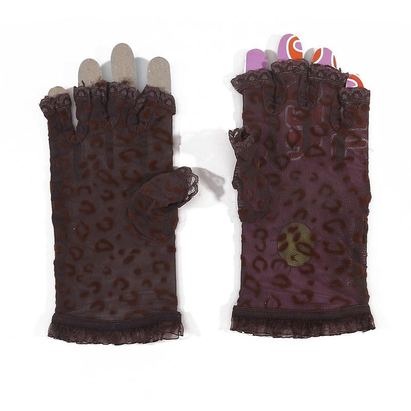 Half Finger Leopard Print Gloves Fashion Elegant Stretch Vintage Half Finger Gloves Touch Screen Protector Lace Mesh Gloves