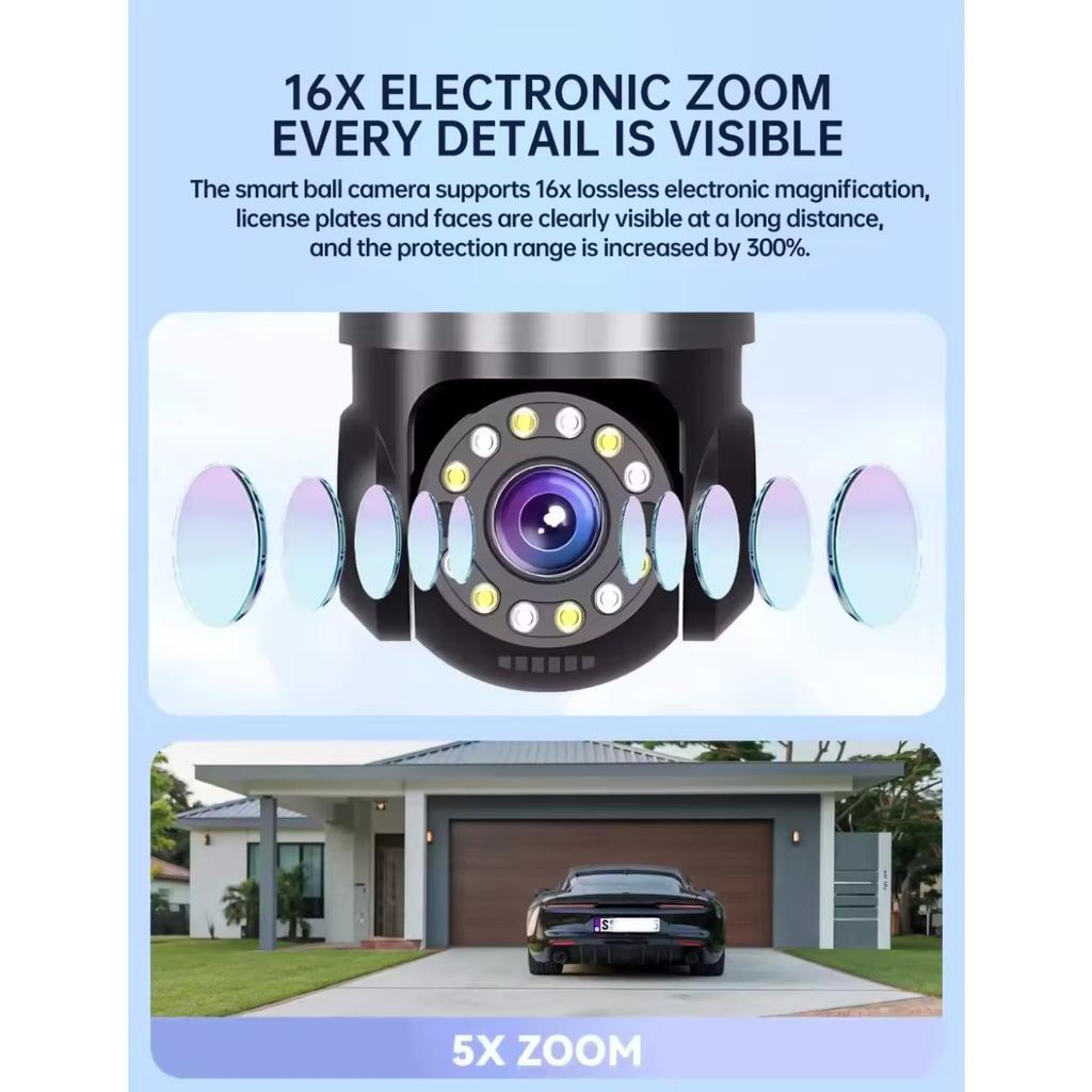Four Lens Four Screens 16MP WIFI IP Camera Two Way Audio 360° PTZ Control Linkage Auto Tracking IP66 Waterproof HiEasy APP