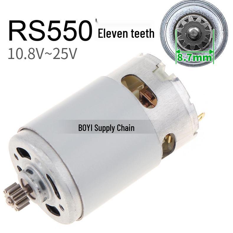 Motor DC RS550 de 11 Dentes para Furadeiras a Bateria de Lítio (10,8V-25V)
