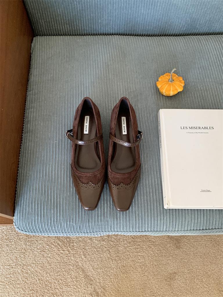 Square head word with Mary Jane single shoes versatile commuting with skirt shallow mouth with skirt personality gentle grandma shoes women