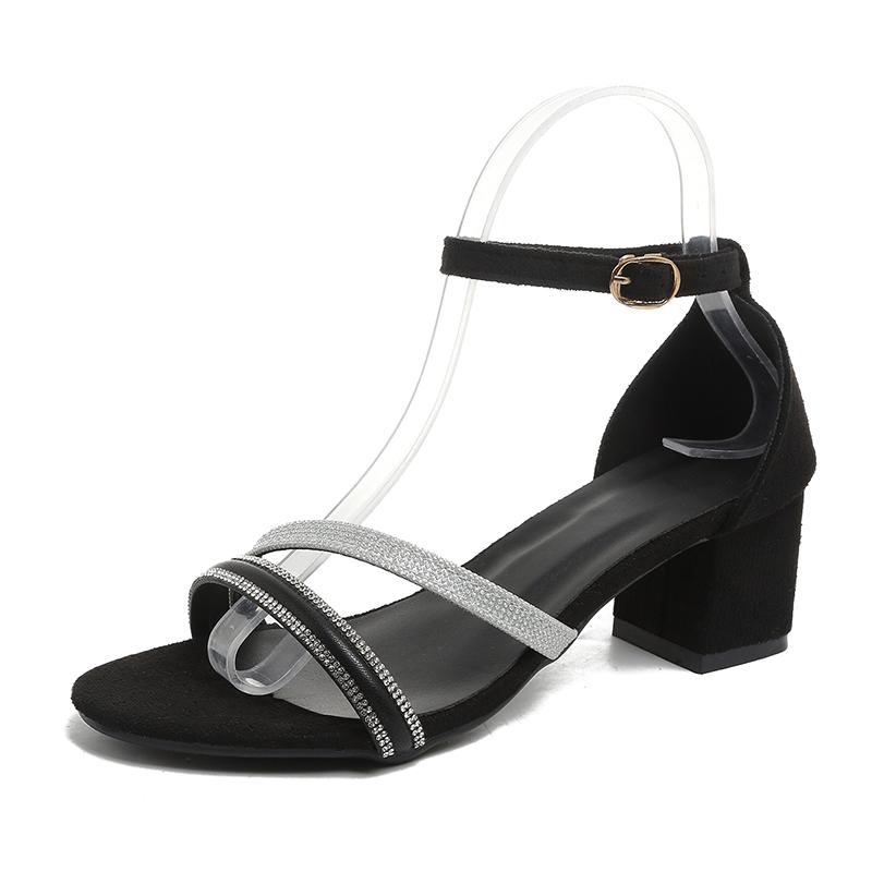 

Fashion Women s Fashion Round Head Crystal Line with Soft Sole Anti-slip Wear Heel Shoes Summer New Style Thick Heel Sandals 35