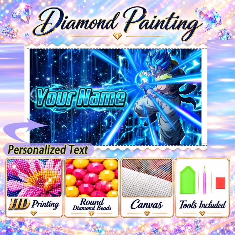 Personalized Gogeta Diamond Art Custom Name 5D Diamond Painting Full Drill DIY Craft