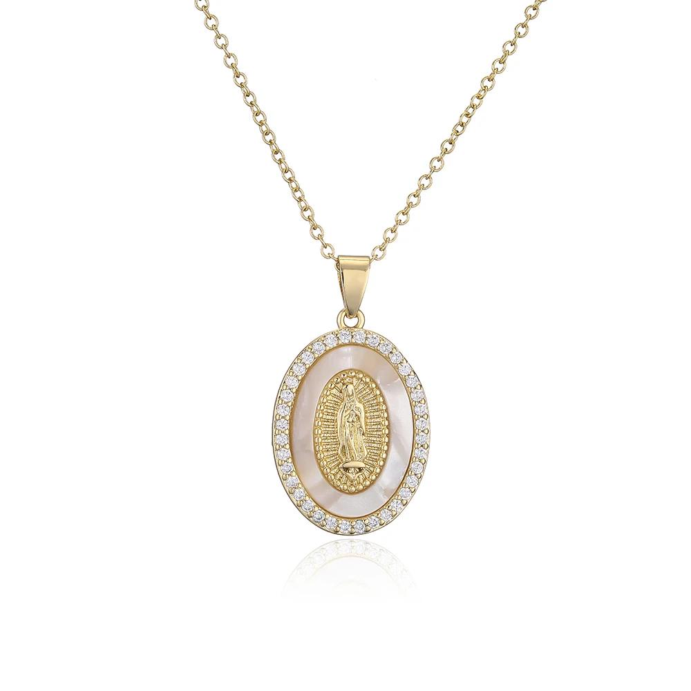 New Arrival Classic Design Virgin Mary Pendant Gold Color Stainless Steel Chain Necklace AAA CZ Zircon Expoxy Jewelry