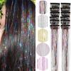 Synthetic Hair Clip One Piece Women Glitter Tinsel Hair Extensions Hair Tinsel Kit Heat Resistant Shiny Sparkle Wig