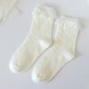 JK Girl Ruffle Lace Trim Cotton Ankle Socks Jacquard Knit Frilly Socks for Women