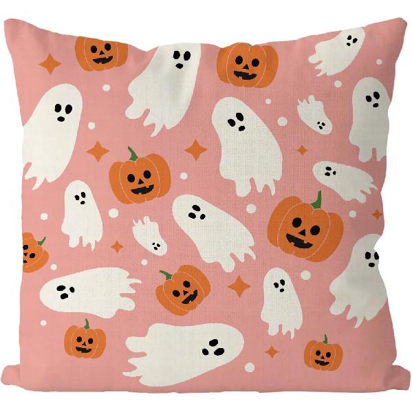 GAGEC Halloween Pillow Covers 18x18 Inch Ghost Pumpk Linen Pillowcase Holiday Farmhouse Throw Pillows Indoor Outdoor Couch Cushion Case for Home Sofa