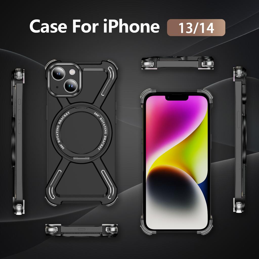 For iPhone 14/13 Bumper Cases Borderless Metal Frame Cover Compatible with MagSafe Kickstand