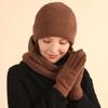 3 Pcs/Set Women Winter Hat Scarf Gloves Set Thick Plush Knitted Warm Cap Gloves Elastic Ear Windproof Wi